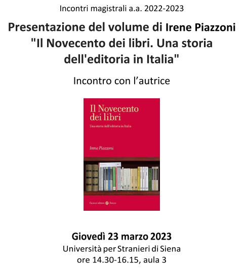 23/3/2023 - Presentazione del volume di Irene Piazzoni, ＂Il Novecento dei libri. Una storia dell'editoria in Italia＂