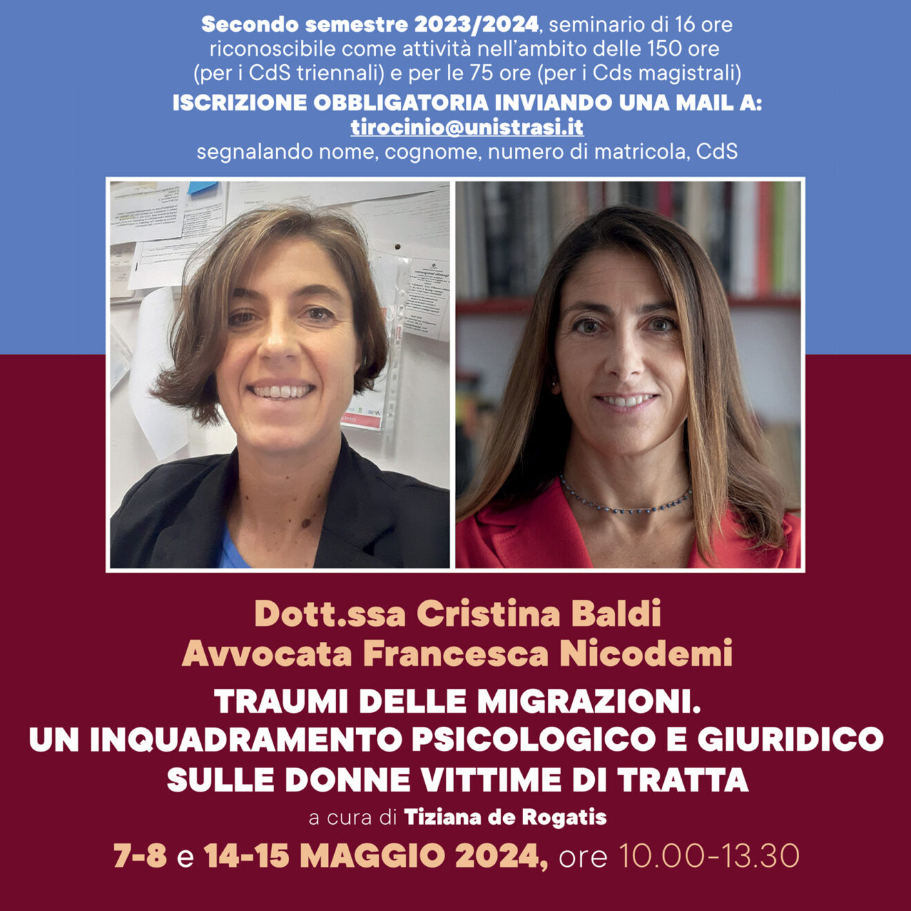 Seminario ＂Traumi delle migrazioni. Un inquadramento psicologico e giuridico sulle donne vittime di tratta＂ - iscrizioni entro il 4 maggio