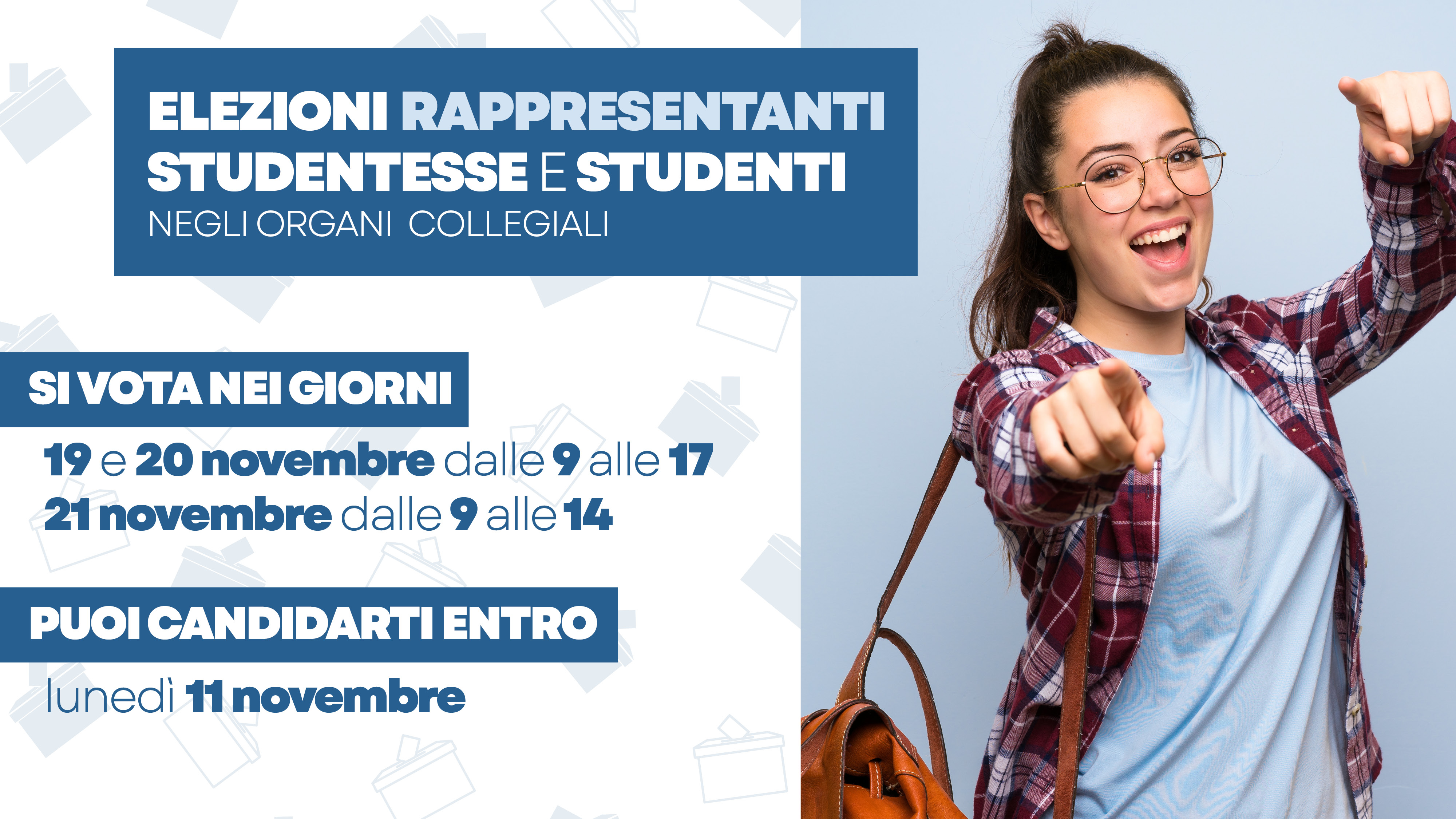 Elezioni rappresentanze studentesche 19-21 novembre 2024 - candidature entro l'11 novembre