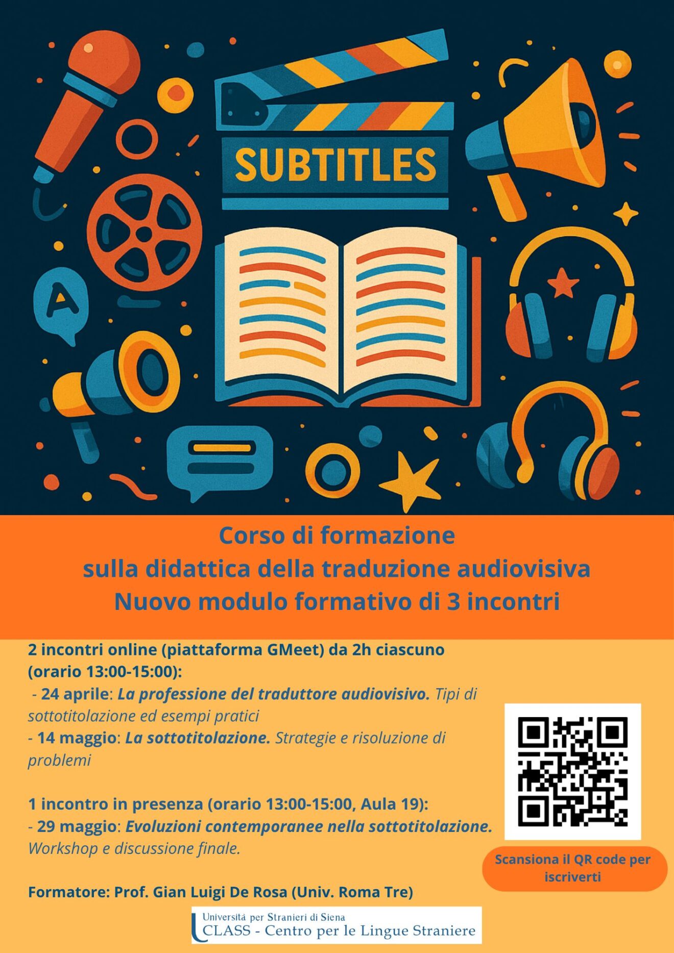 Corso di formazione sulla didattica della traduzione audiovisiva. Nuovo ciclo di 3 incontri (24/4, 14/5, 29/5)