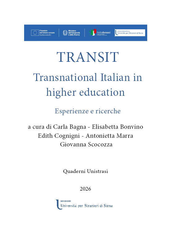 Pubblicato il 38* volume delle ＂Edizioni Unistrasi＂ online e in open-access - TRANSIT - Transnational Italian in higher education. Esperienze e ricerche